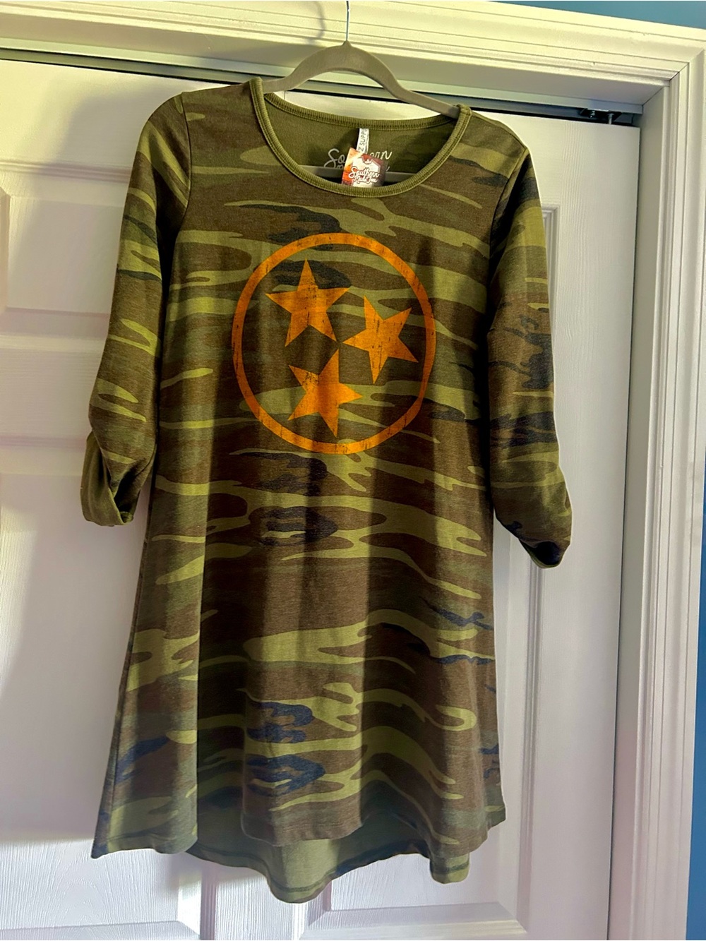 Women's Olive Camo Tunic Dress with Orange Star Motif—Tennessee Vols/Volunteers